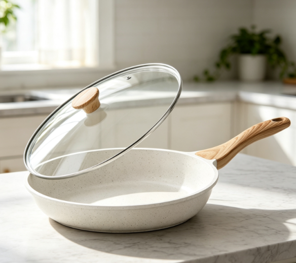Ceramic Non Stick Frying Pan With Lid, Non Toxic, Heat Resistant Handle