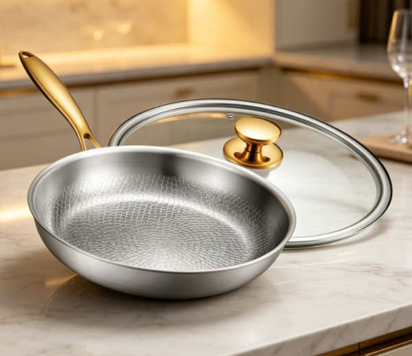 Pure Titanium Hammered Frying Pan With Lid, Non Toxic, Induction Safe